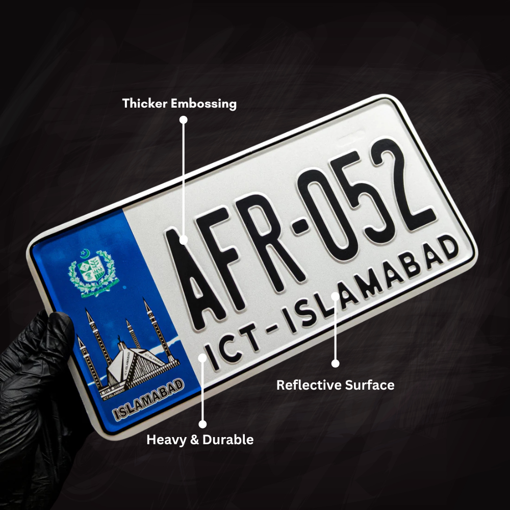 Blue Islamabad New Design Car Embossed Number Plates